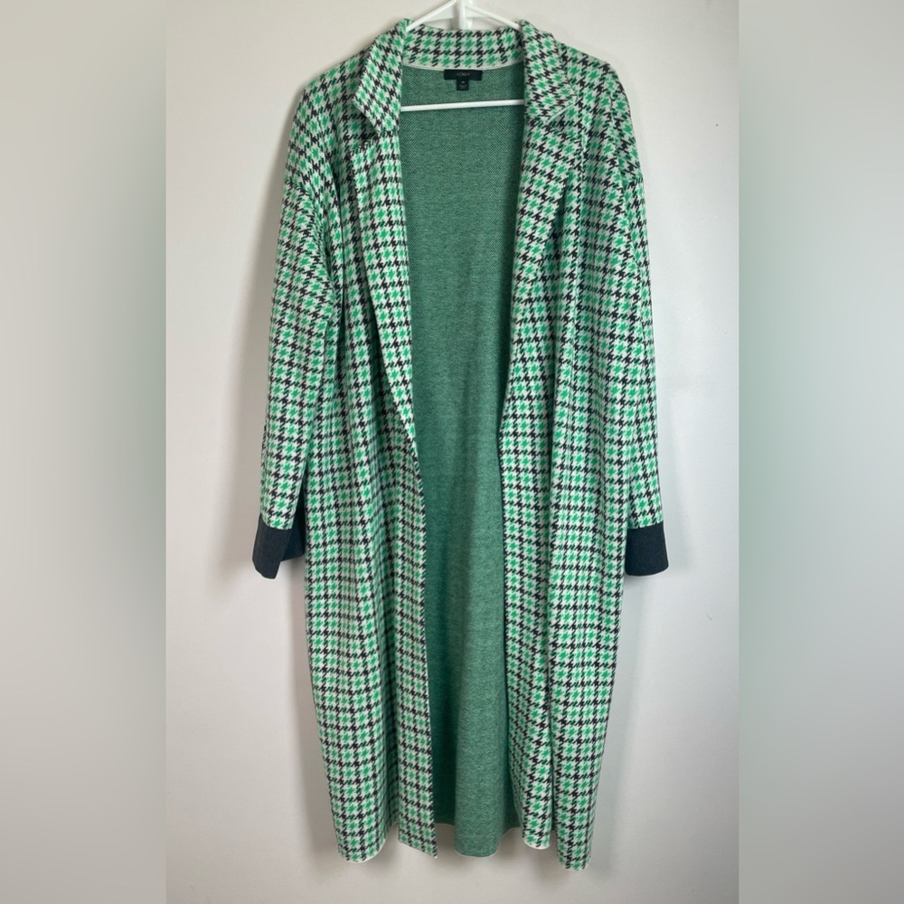 J Crew Ella Open Front Long Sweater Blazer Plaid, Green / Gray, Women’sMedium